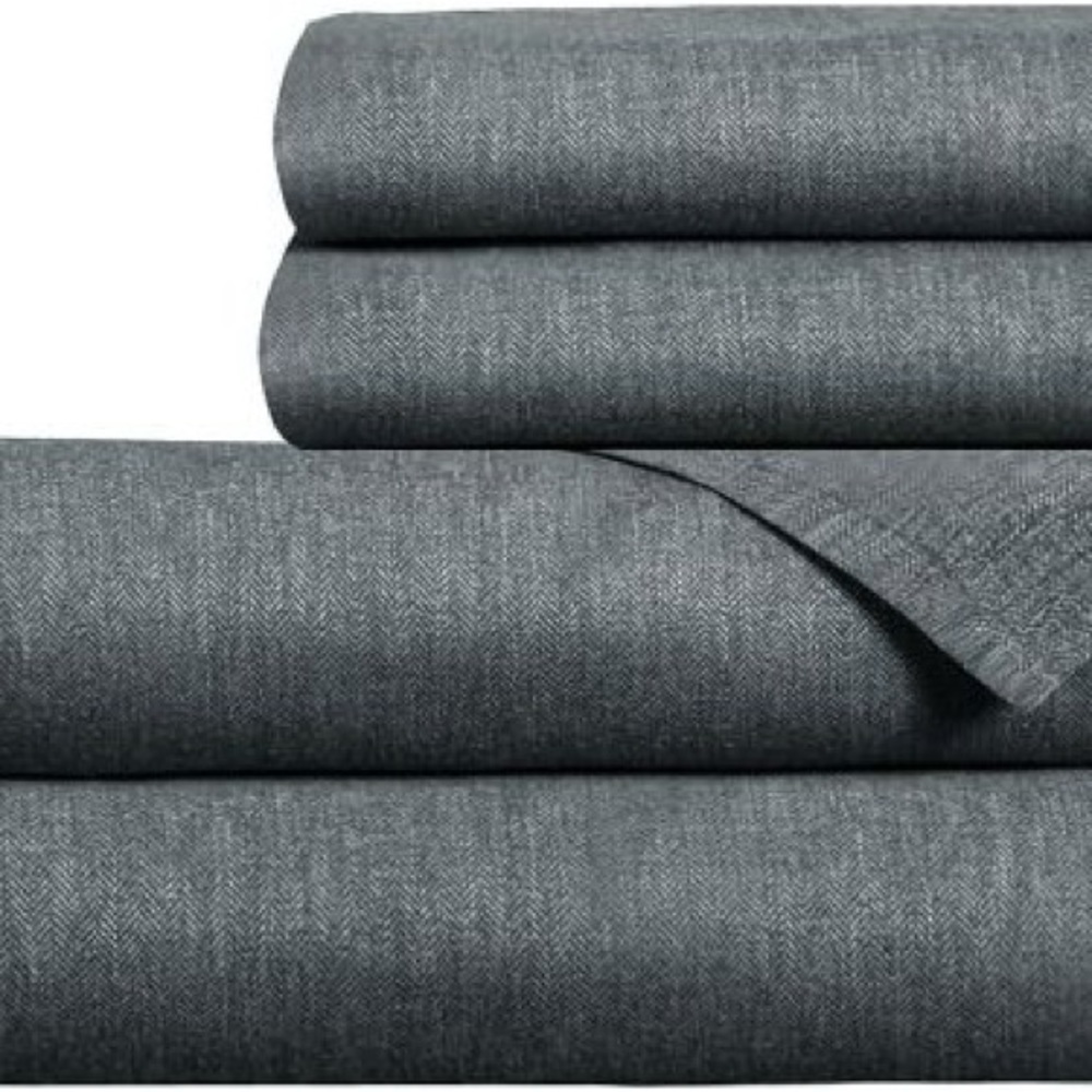 PureFit Premium Linen-Textured Bed Sheets, Cal King Bed Sheet Set 4 Pieces